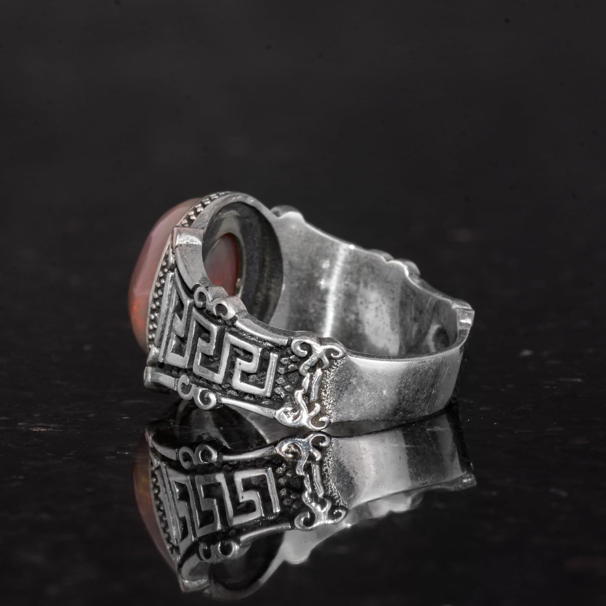 Handmade 925 Sterling Silver Men's Ring, Natural Ethiopian Opal Stone - Labyrinth Design (Model-1) — 7