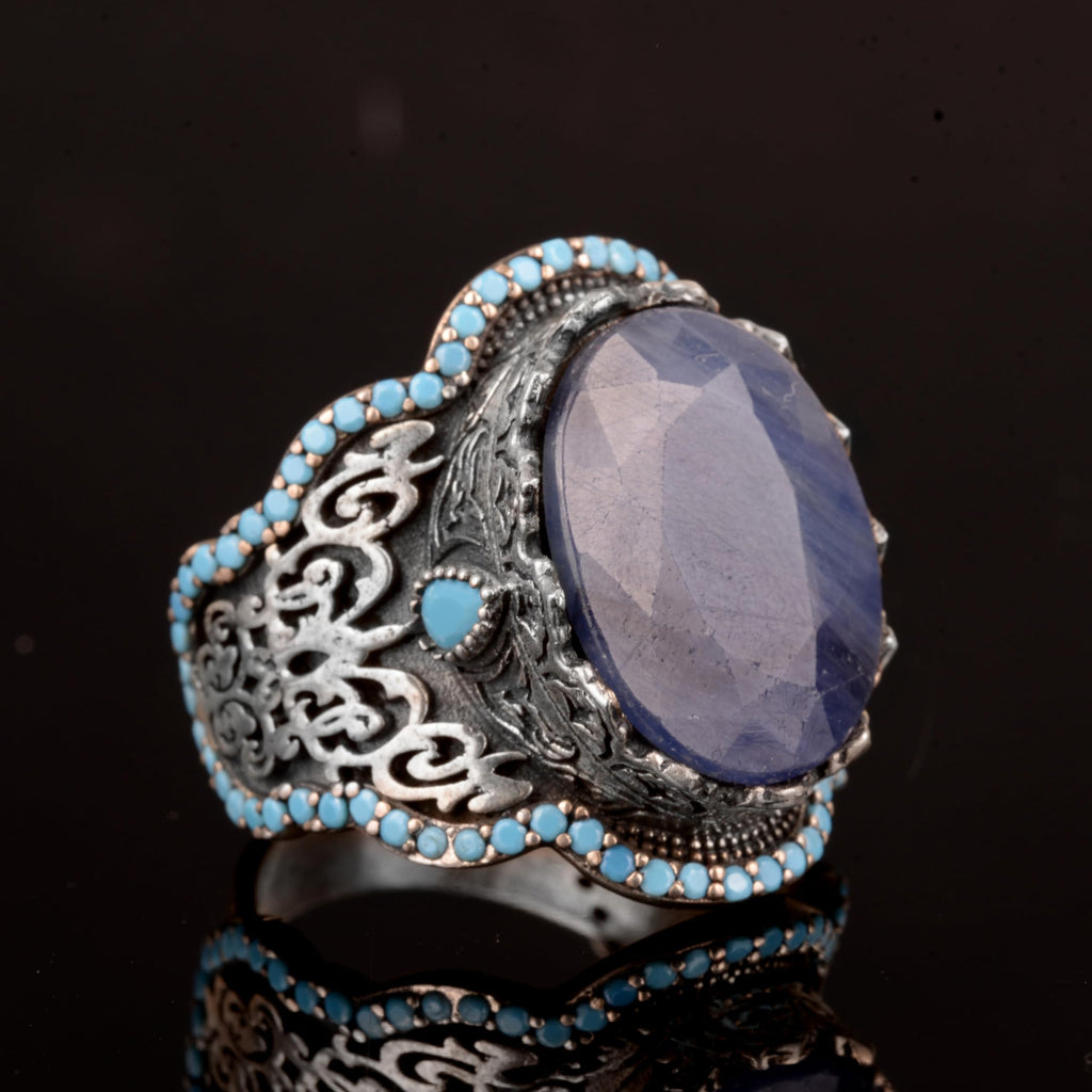 Handmade 925 Sterling Silver Men's Ring - Natural Stone (Sapphire) — 4