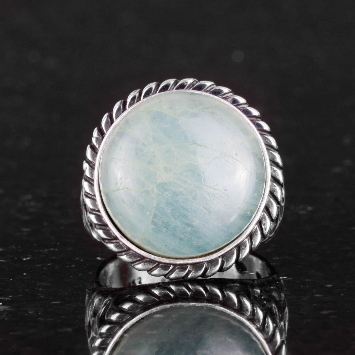 Real Natural Aquamarine Stone Ring - 925 Sterling Solid Silver Men's Ring — 3