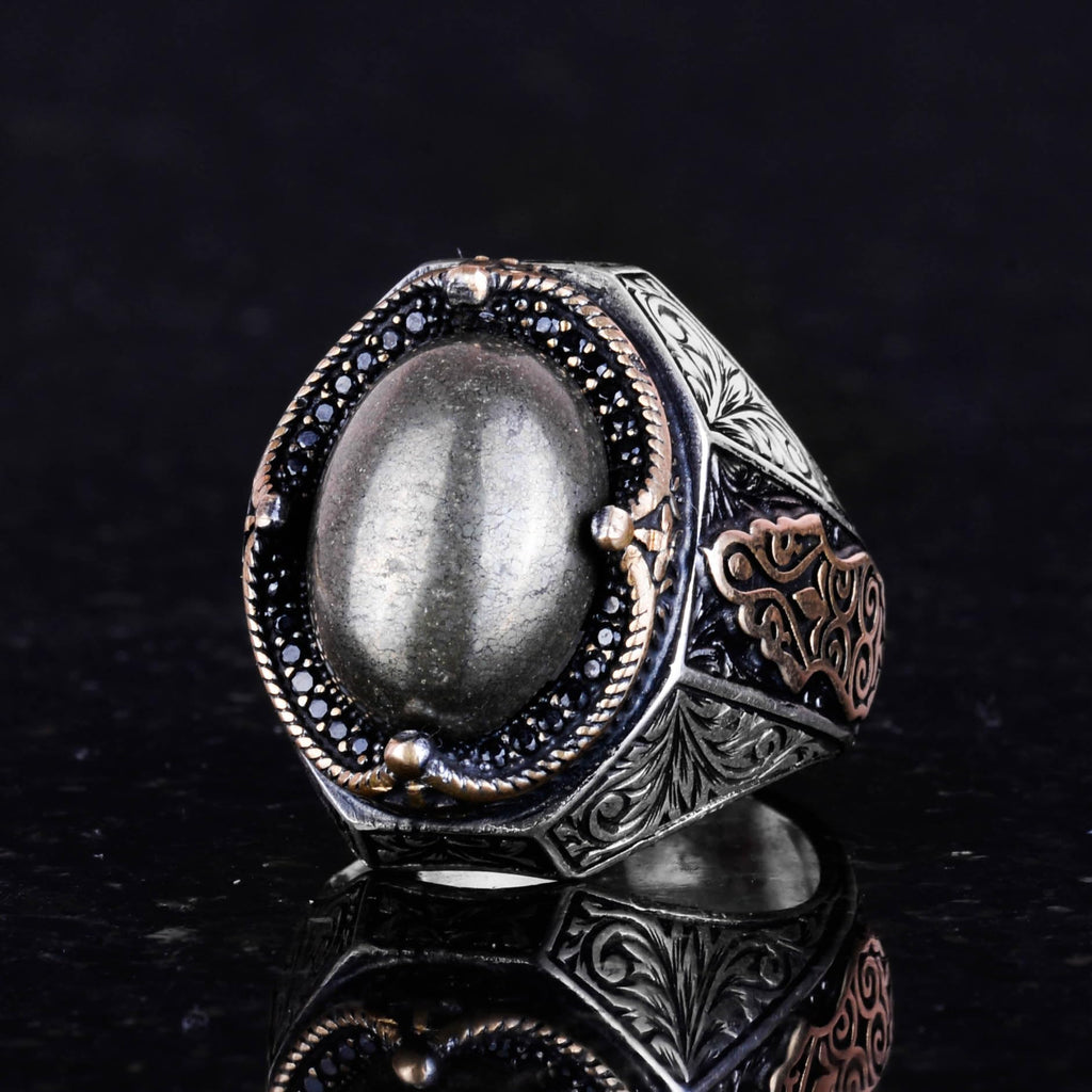 925 Sterling Silver Men's Ring - Handmade Pyrite Stone Ring, Abundance Manifestation Design — 4
