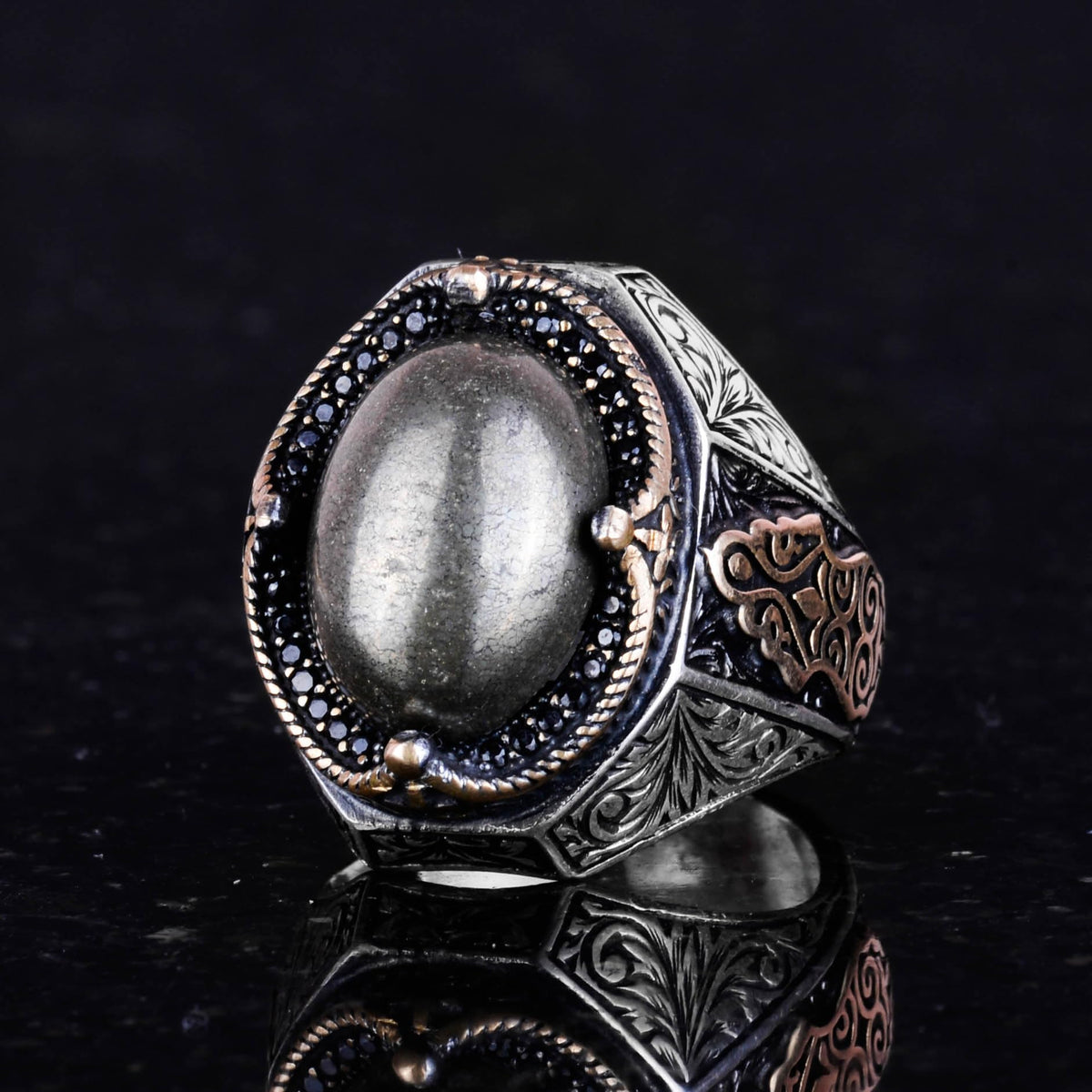 925 Sterling Silver Men's Ring - Handmade Pyrite Stone Ring, Abundance Manifestation Design — 4