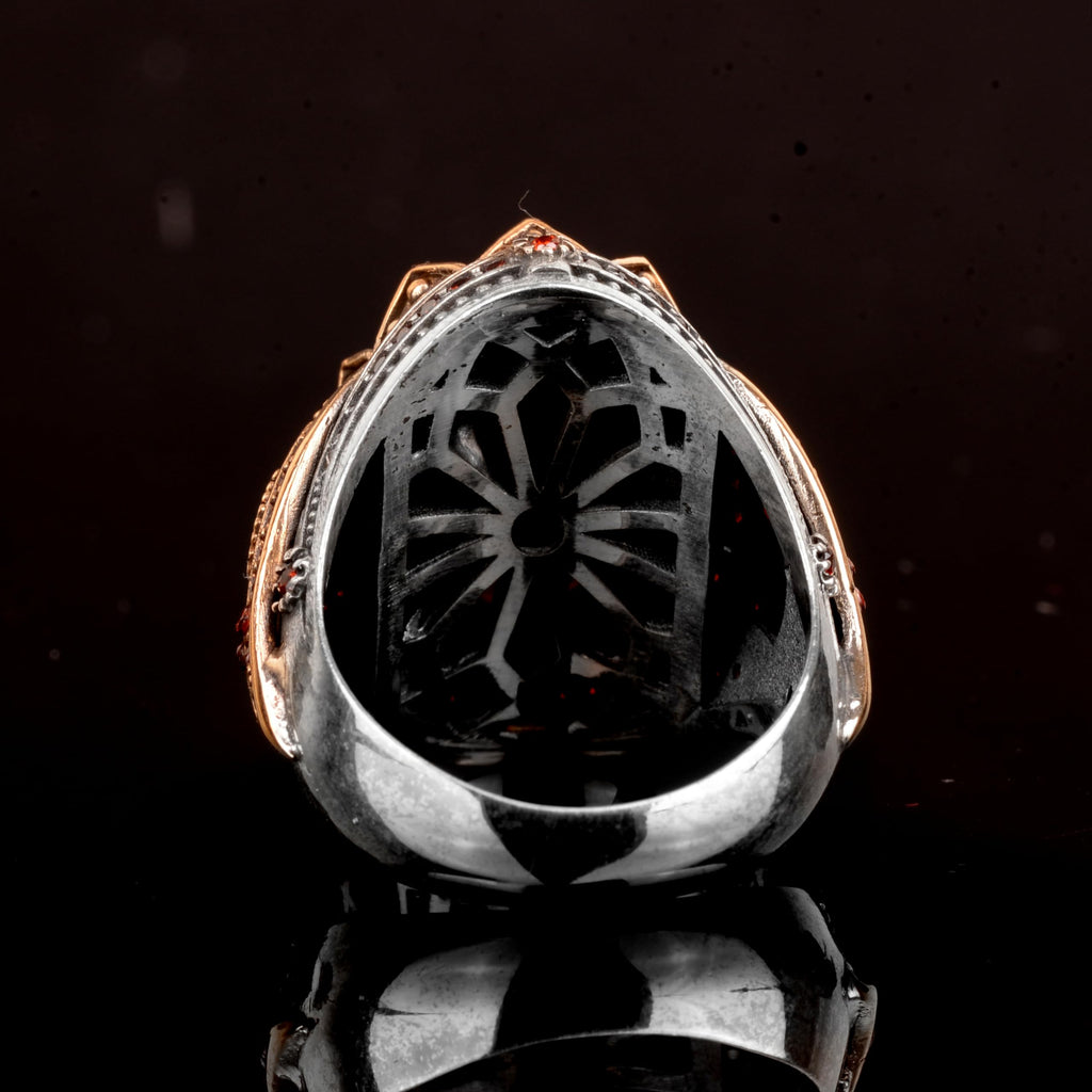 Natural Garnet Stone, 925 Sterling Silver Men's Ring — 7