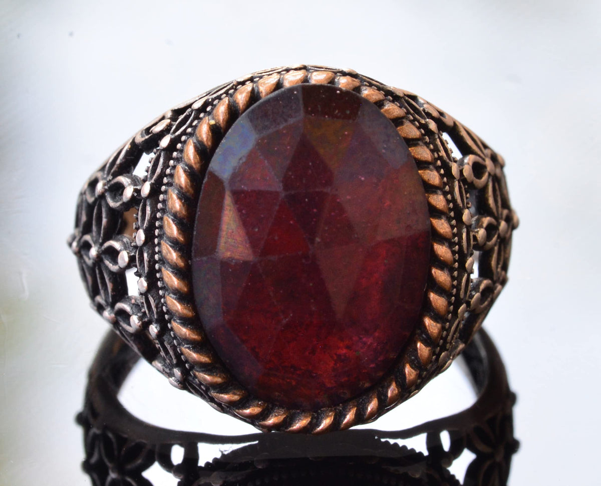 Silver Men's Ring with Natural Garnet Stone — 5