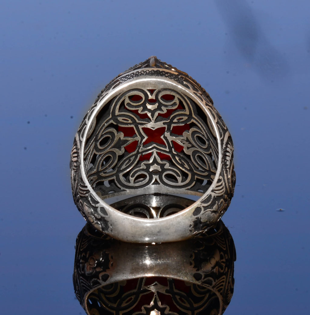 Handcrafted Solomon's Seal Ring, Genuine Red Agate Stone, Islamic Men's Ring, 925 Sterling Silver — 8