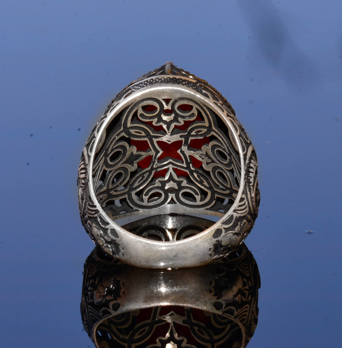 Handcrafted Solomon's Seal Ring, Genuine Red Agate Stone, Islamic Men's Ring, 925 Sterling Silver — 8