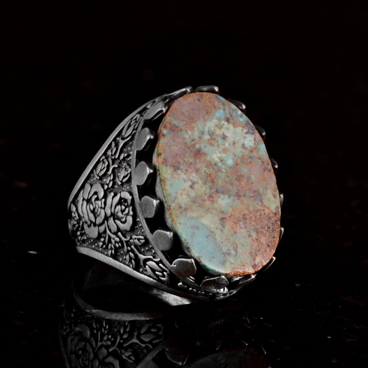 925 Sterling Silver Ring, Natural Arizona Turquoise Stone Ring — 5
