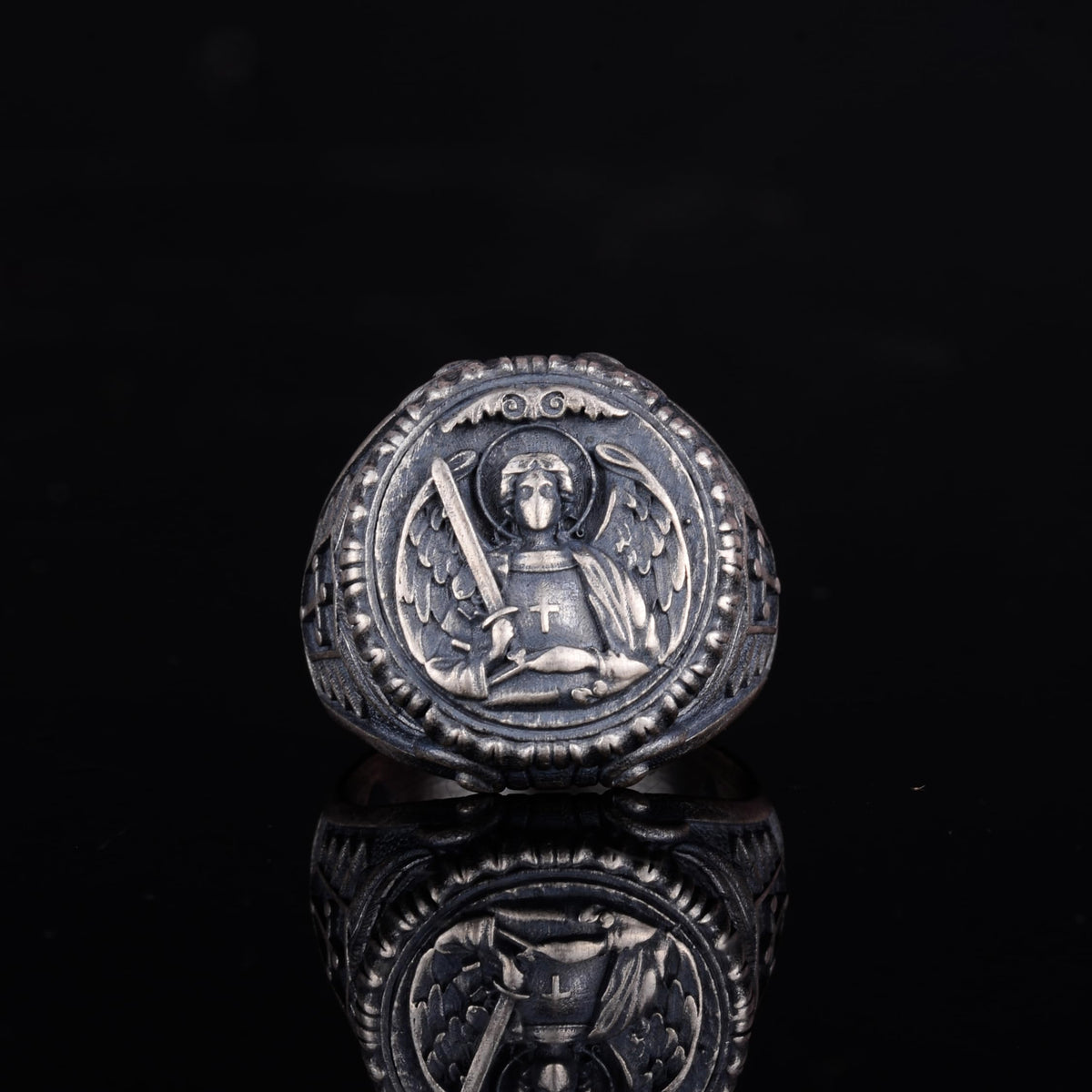 KAMBO 925 Sterling Silver Archangel Ring – Handmade Religious Men's Ring – Sword-Wielding Angel Protection Symbol Jewelry — 4