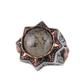 KAMBO Prehnite Stone Men's Ring – 925 Sterling Silver Handmade Star Shaped Design Large Statement Ring