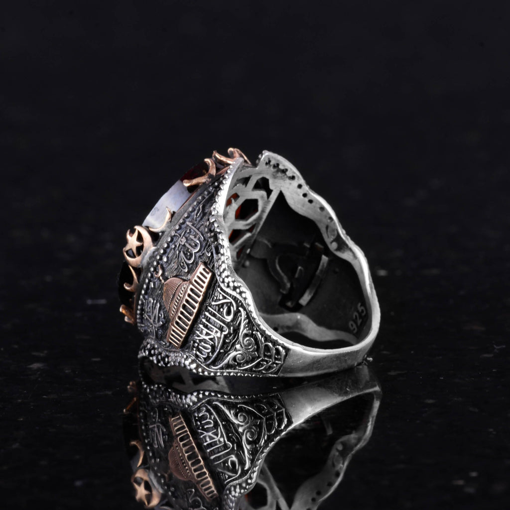 Garnet Stone Silver Ring — 6
