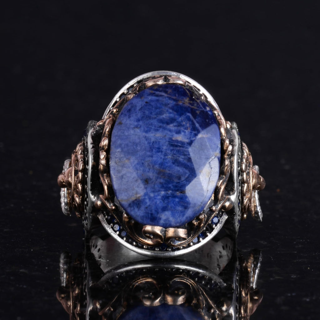 Leo Silver Ring, Natural Sodalite Stone Ring, 925 Sterling Silver Ring — 4
