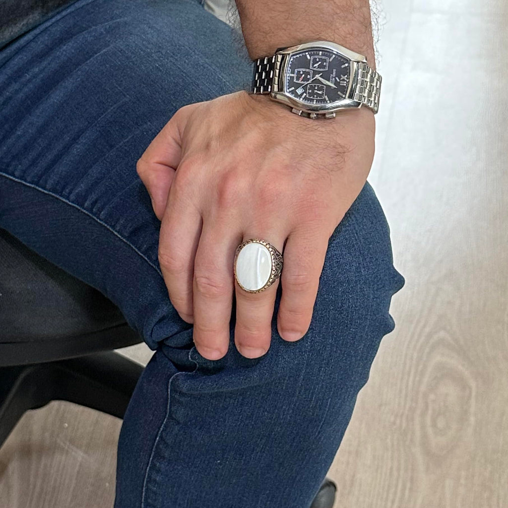 Natural Pearl Stone Ring, Sultan Ring, 925 Sterling Silver — 3