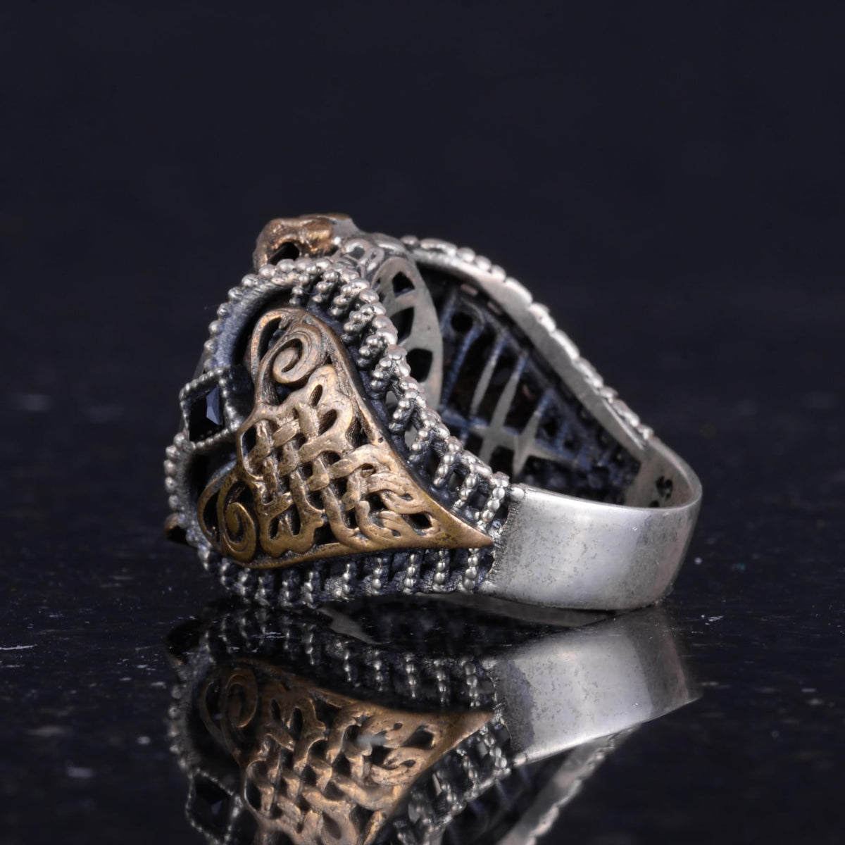 Silver Patterned Ring, Emblem - Elegant Cultural Design (Wolf Head) — 7