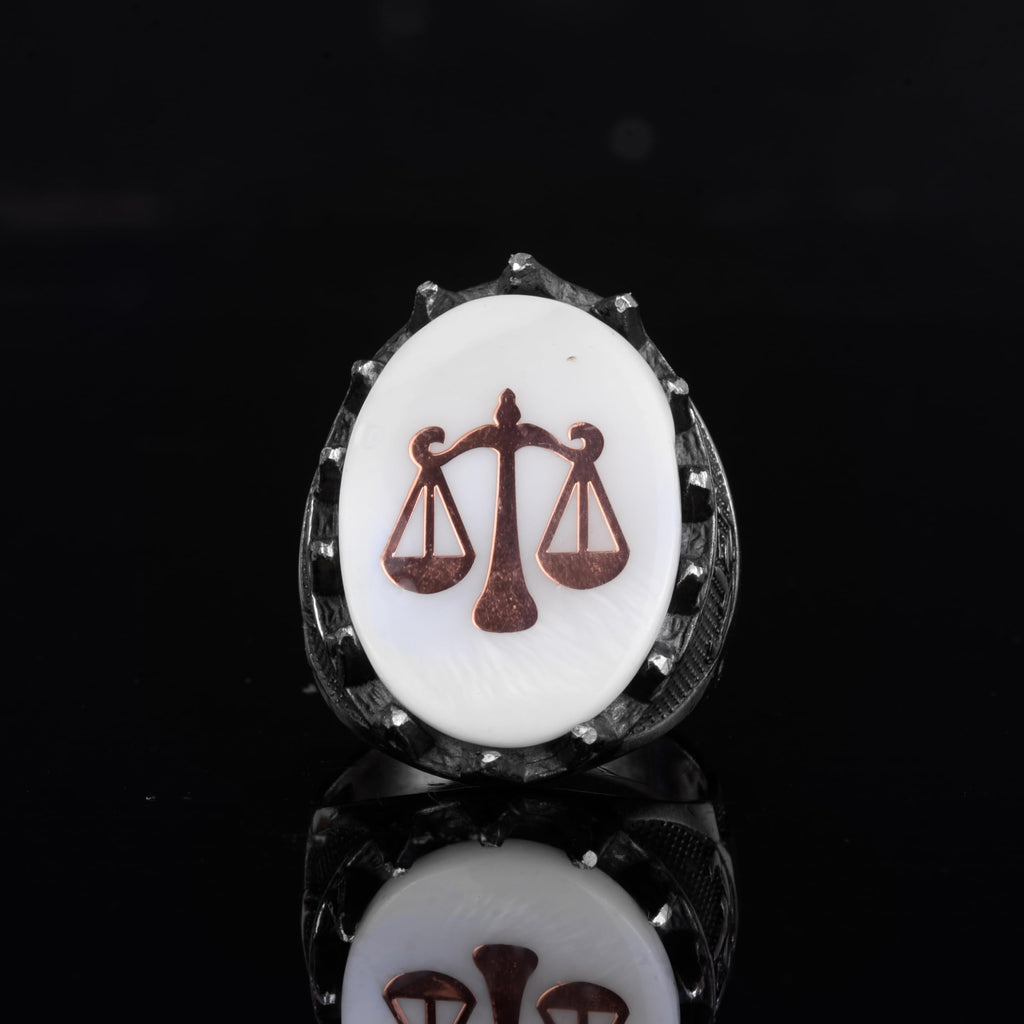 KAMBO 925 Sterling Silver Natural Pearl Men's Ring – Handmade Justice Scale Symbol Statement Ring — 4