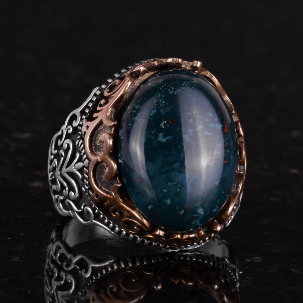 Natural Green Bloodstone Handmade Ring - 925 Sterling Silver — 5