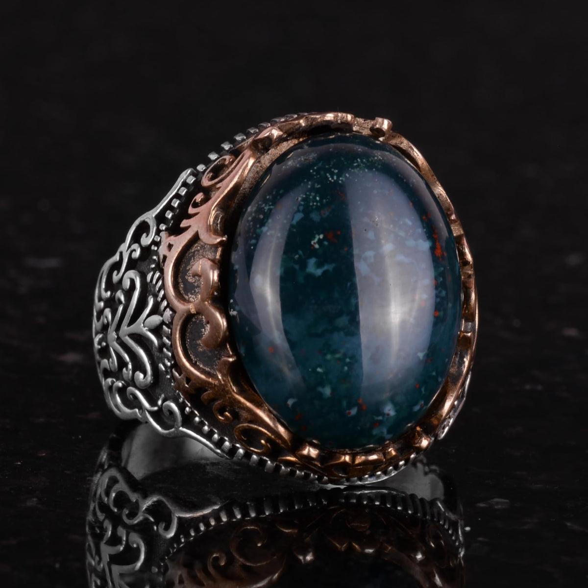 Natural Green Bloodstone Handmade Ring - 925 Sterling Silver — 5