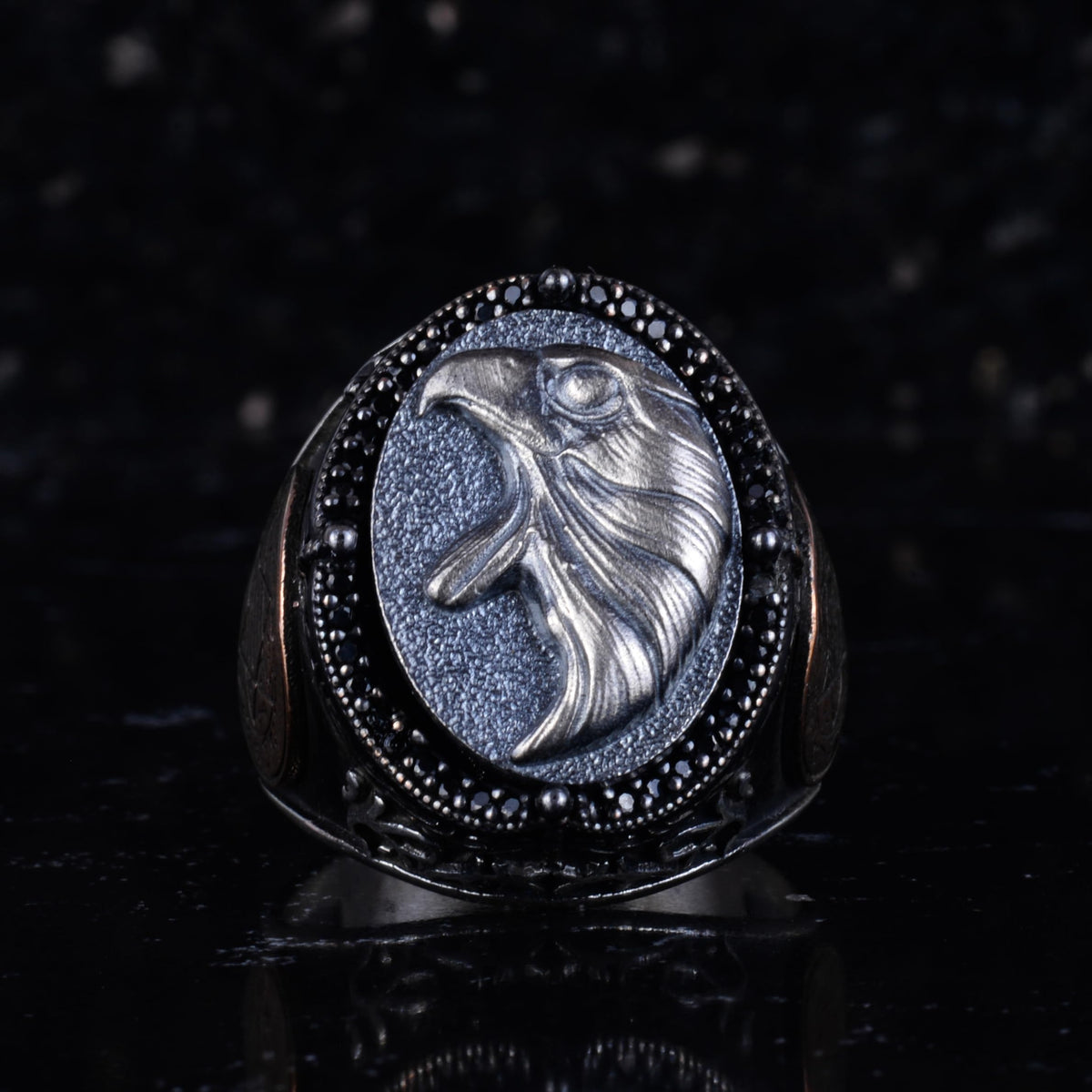 KAMBO Large Men's 925 Sterling Silver Ring – Bronze Star of David Detail – Symbolic Descriptive Ring (Eagle Head) — 4