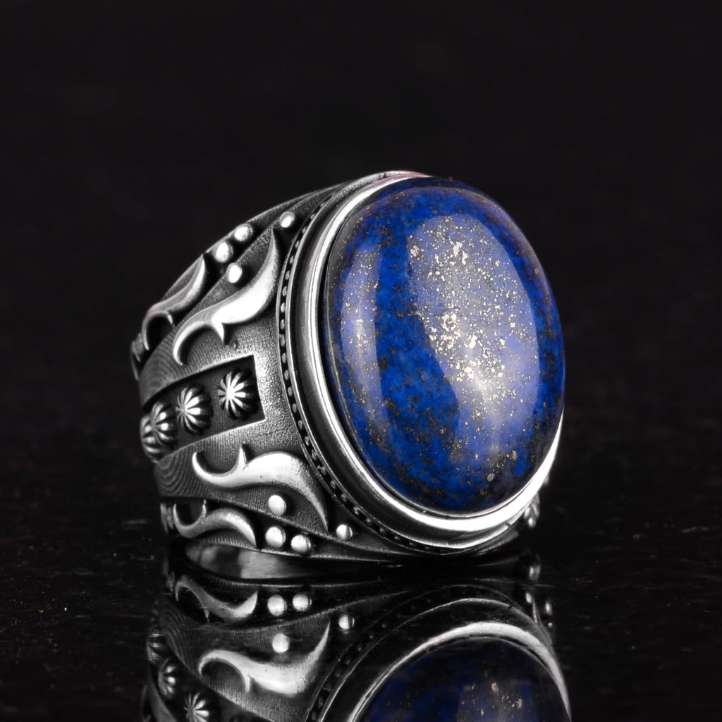 925 Sterling Silver Men's Ring, Natural Lapis Lazuli Stone, Wisdom and Truth Design — 6