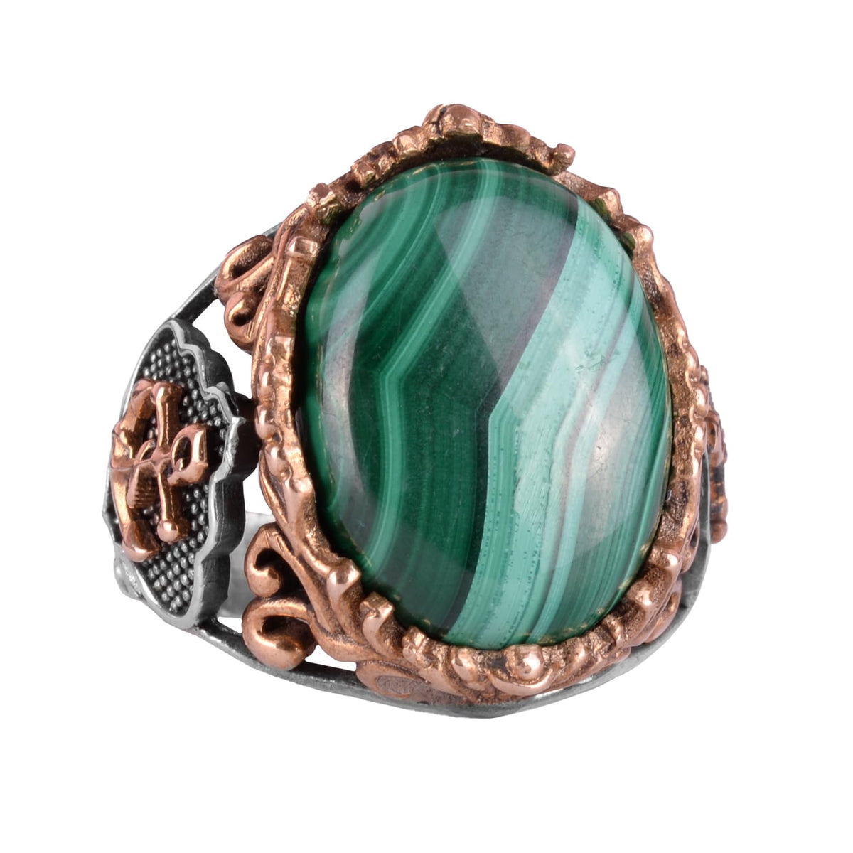Natural Malachite Stone Ring - 925 Sterling Silver Men's Ring (Model-3)