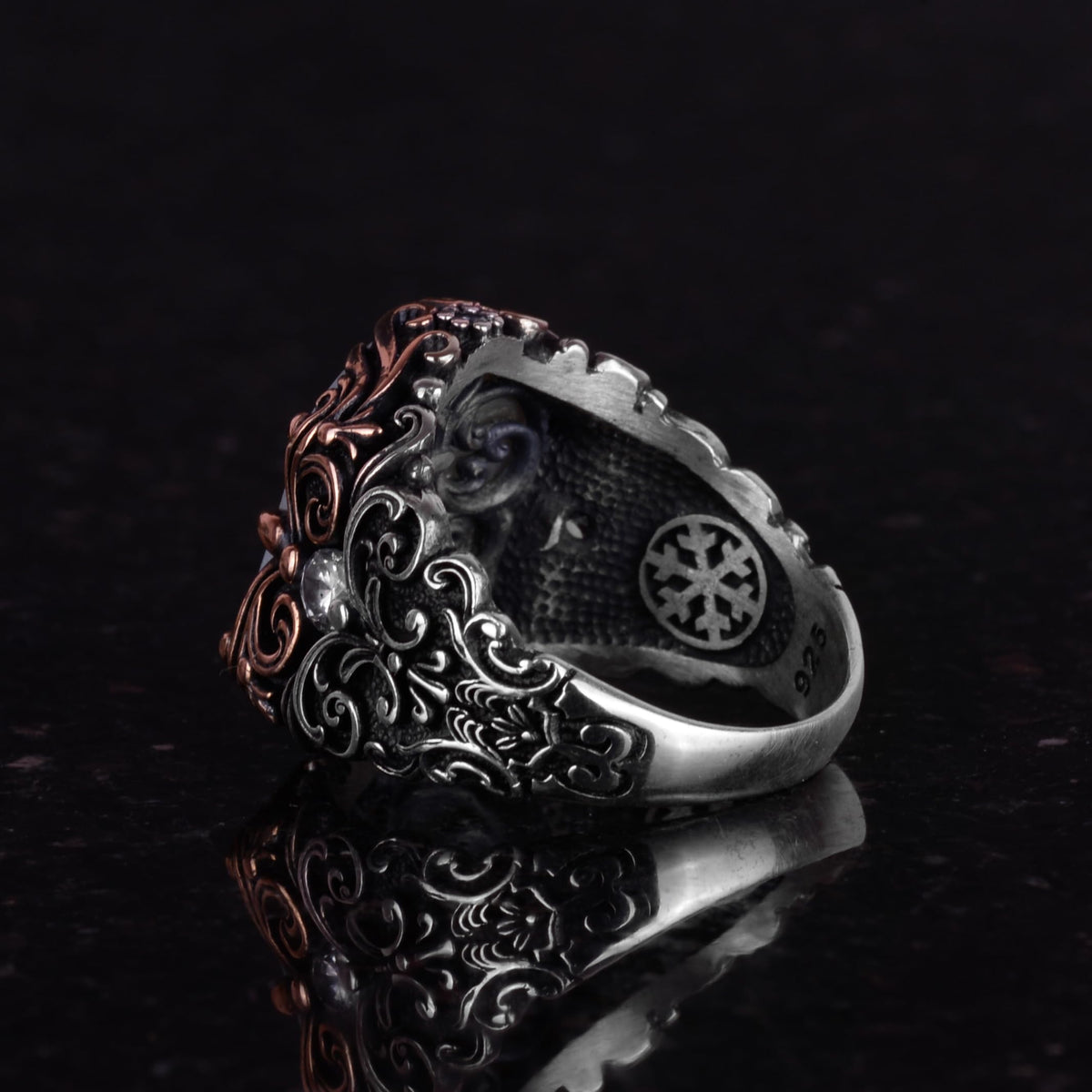 Natural Pearl Stone Ring, Handmade Vintage Design, 925 Sterling Silver Men's Ring — 7