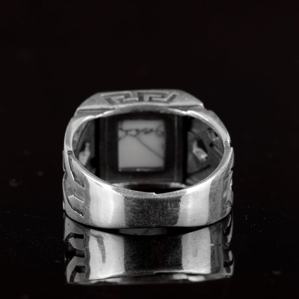 Kambo Silver Men's Ring, Marble Stone Ring — 6