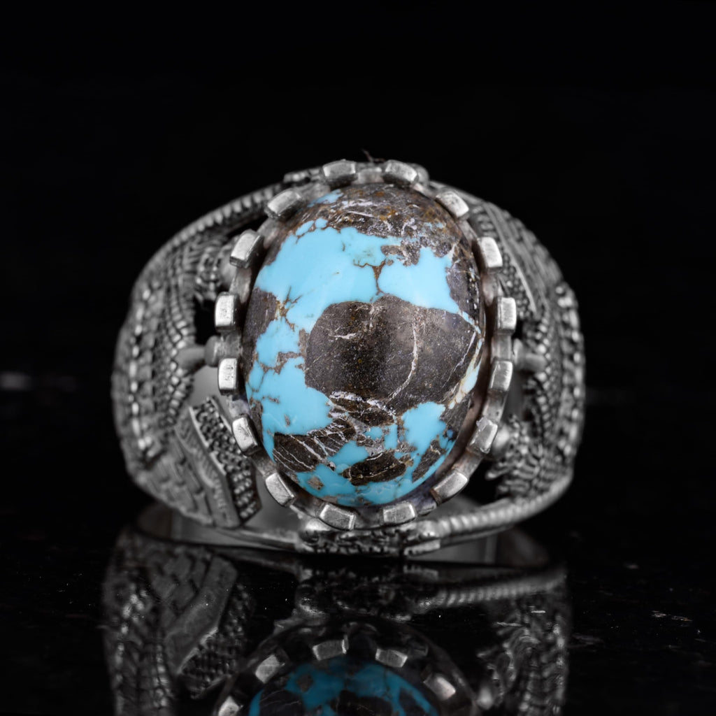 Natural Arizona Turquoise Stone Ring, 925 Sterling Silver Ring (Model-3) — 4