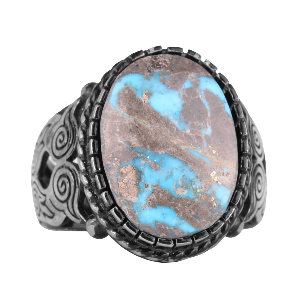 Natural Arizona Turquoise Owl Figure Silver Men's Ring