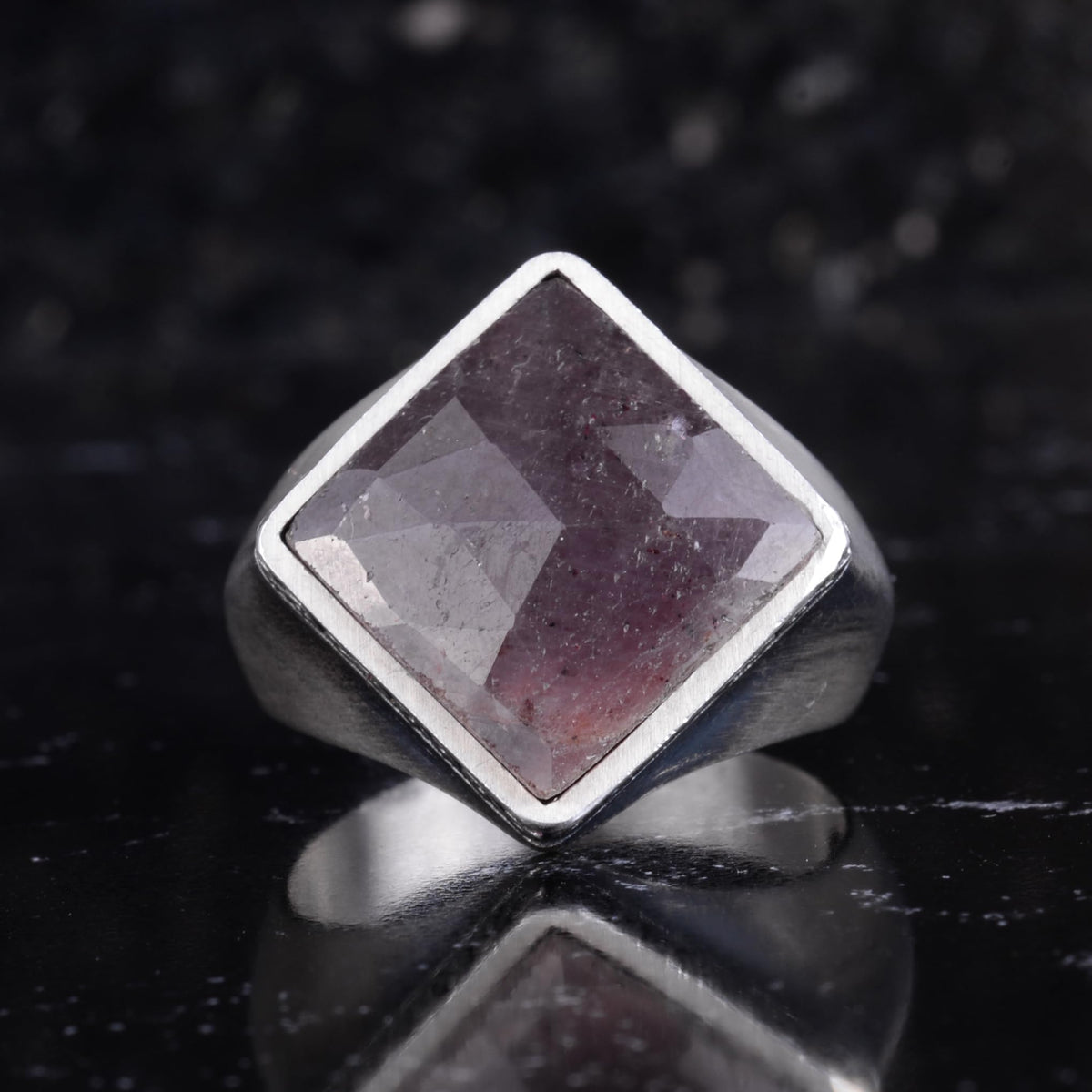 KAMBO Natural Stone Men's Ring 925 Sterling Silver – Square Cut Stone Handmade Minimalist Statement Ring (Red Sapphire) — 4