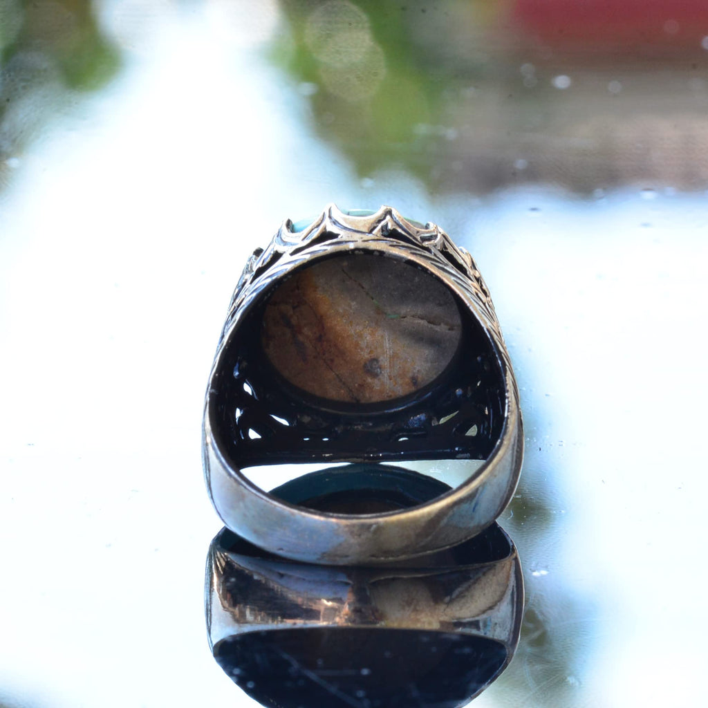 Natural Turquoise Stone Ring, Artistic Design - 925 Sterling Silver Men's Ring, Handmade Elegance — 7