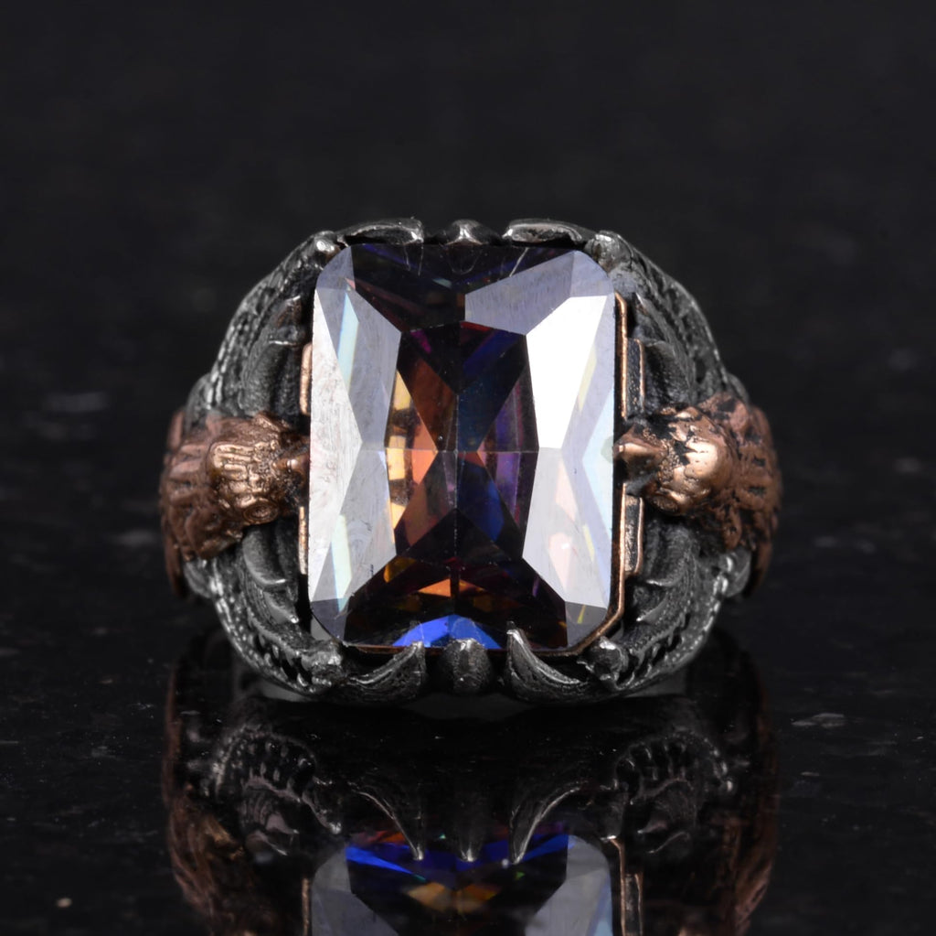 Eagle Symbol Design Gemstone Ring - Handcrafted 925 Sterling Silver — 4