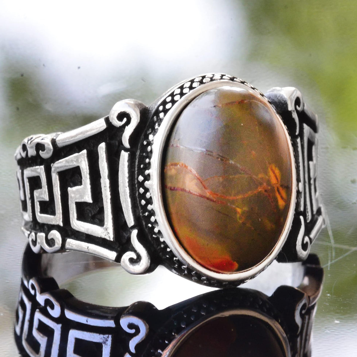 Natural Jasper Stone Ring, 925 Sterling Silver Men's Ring — 3