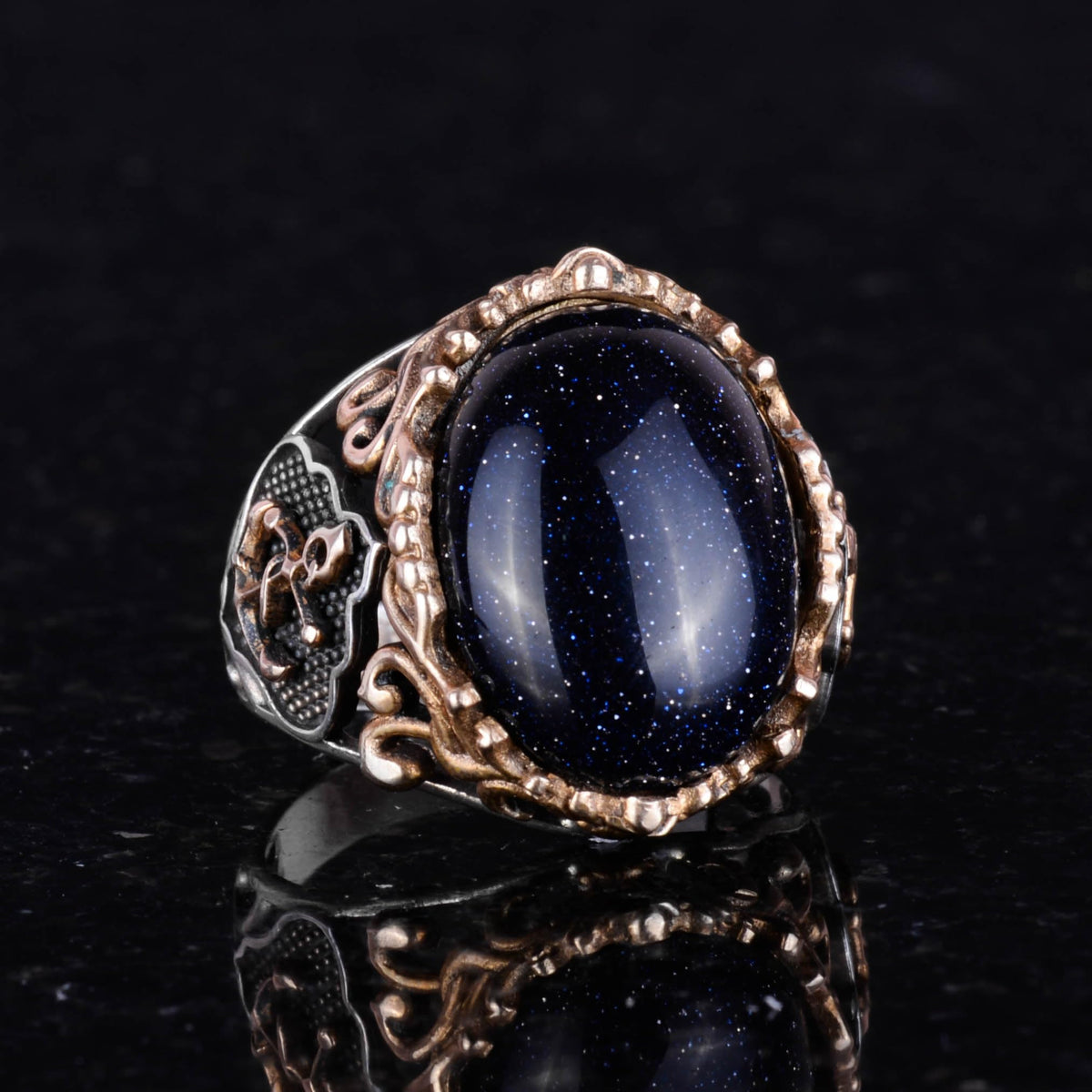 KAMBO 925 Sterling Silver Synthetic Stone Ring, Blue Sunstone Ring, Sailor Anchor Silver Ring – Various Collection — 6
