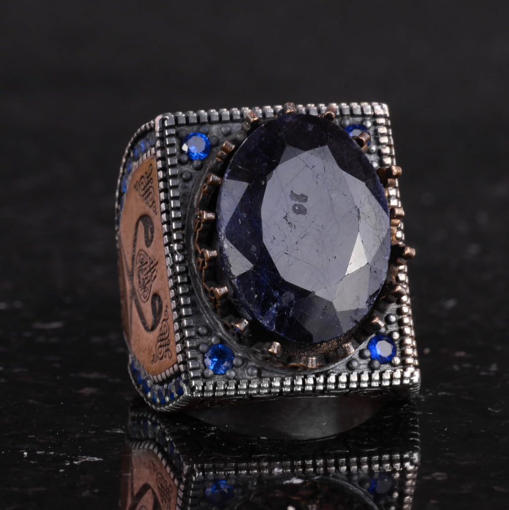 Natural Stone Ring - 925 Sterling Silver Islamic Ring - Handmade Calligraphy Ring (Model-2) — 5