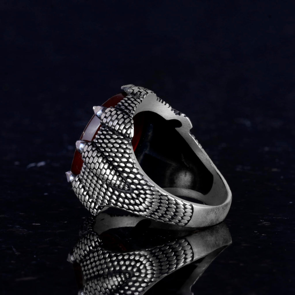 Natural Agate Stone Ring - 925 Sterling Silver Men's Ring — 6