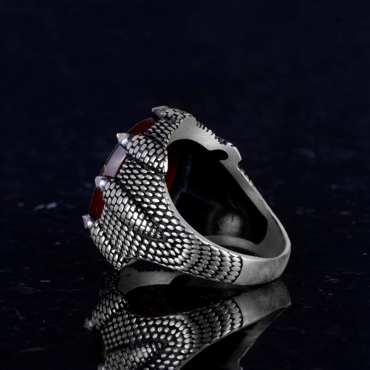 Natural Agate Stone Ring - 925 Sterling Silver Men's Ring — 6