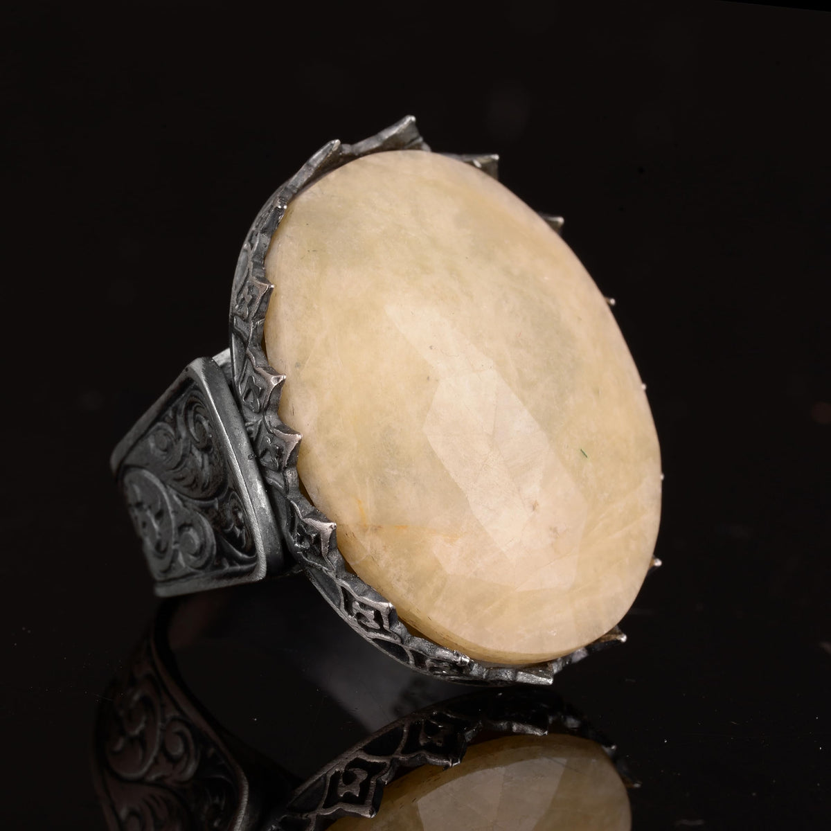 Natural Magnificence Collection: 925 Sterling Silver Men's Ring - Yellow Sapphire Stone — 4