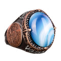 Natural Blue Agate Stone Ring - 925 Sterling Silver Men's Ring
