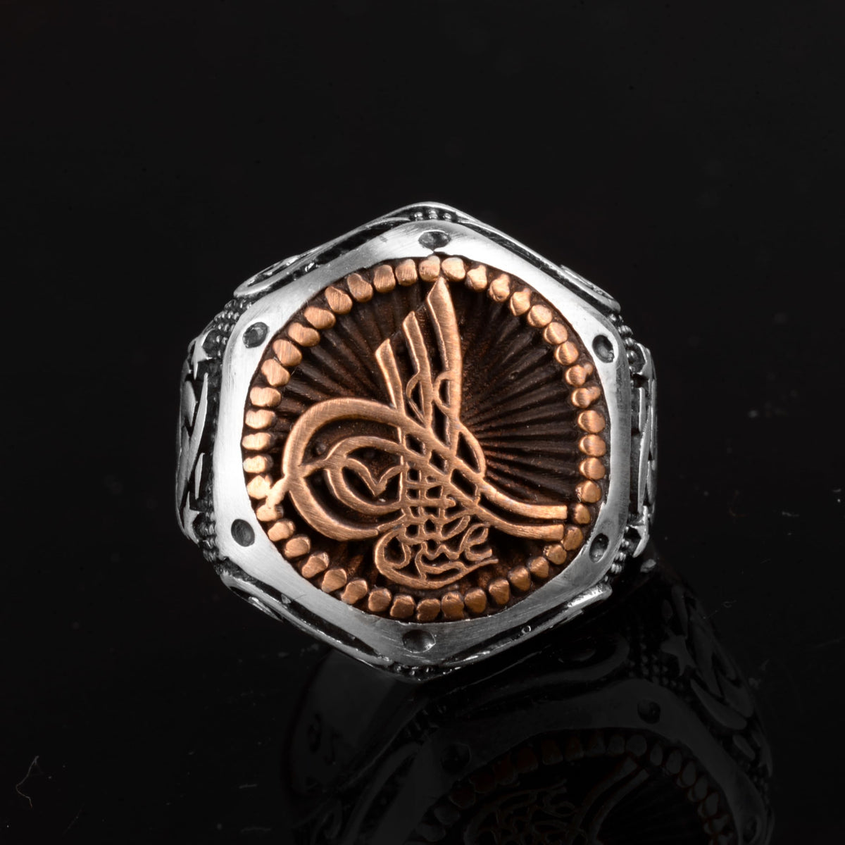 Falcon Jewelry KAMBO Handmade 925 Sterling Silver Ottoman Sign Ring for Men, Adjustable Vintage Middle East Pattern Stat