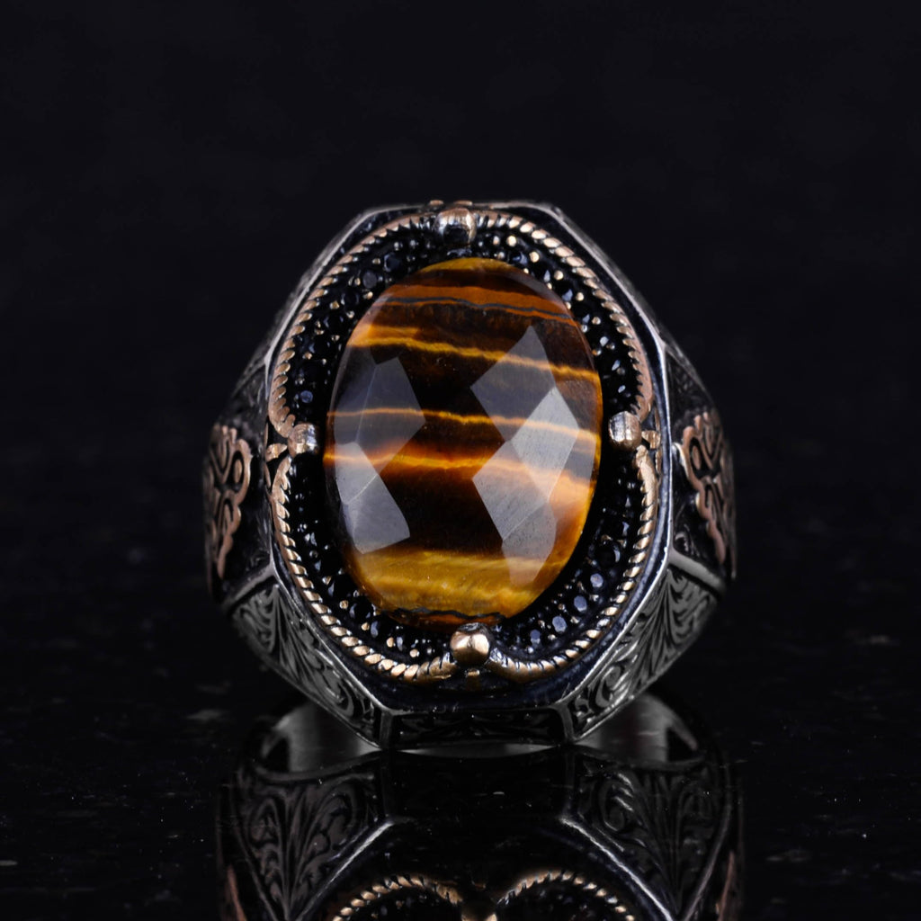 Handmade Natural Tiger Eye Stone Ring - 925 Sterling Silver Men's Ring — 4