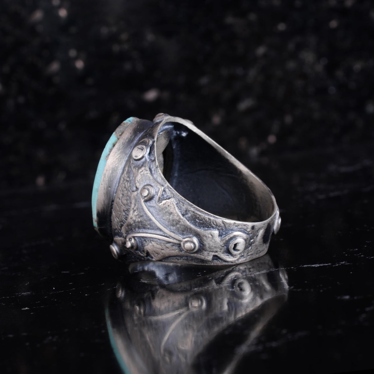 KAMBO Natural Turquoise Stone Men's Ring Oval Cabochon Blue Turquoise Ring 925 Sterling Silver Handmade Vintage Men's Jewelry Rustic Artisan Design — 7