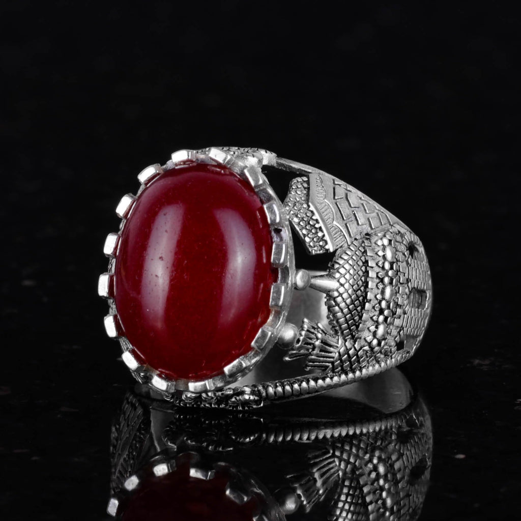 Natural Red Agate Stone Ring, 925 Sterling Silver Ring — 4