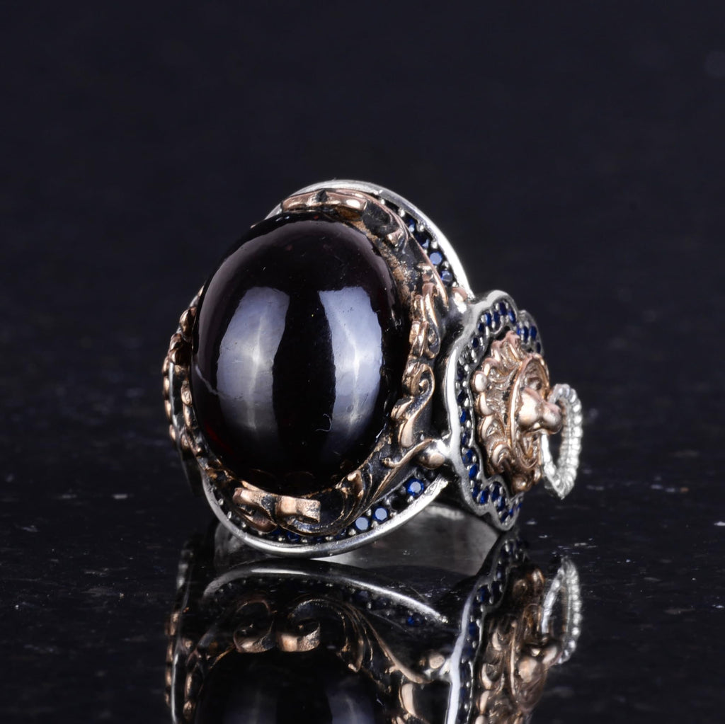 Natural Garnet Stone Ring - KAMBO 925 Sterling Silver Men's Ring — 5