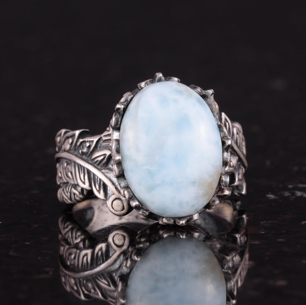Silver Women's Ring with Natural Larimar Stone — 5