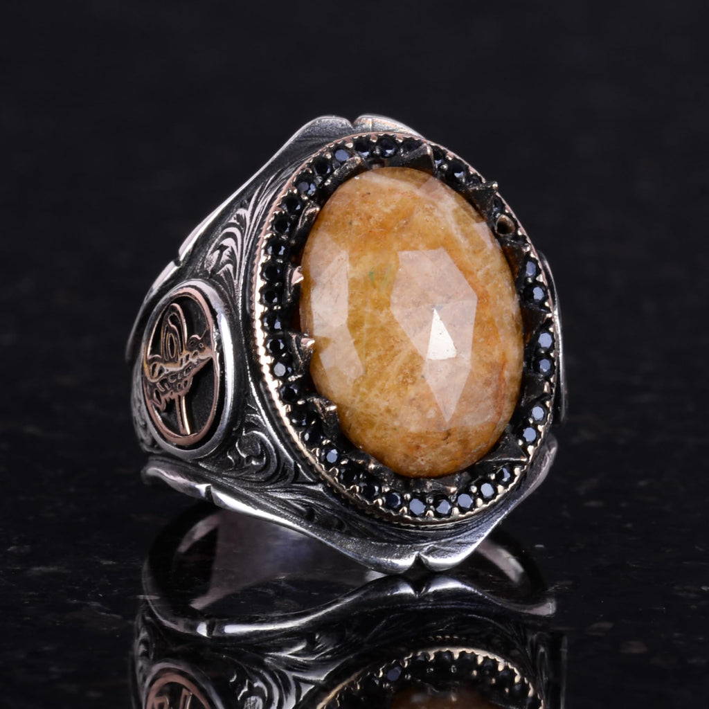 925 Sterling Silver Men's Ring - Yellow Sapphire Stone — 2