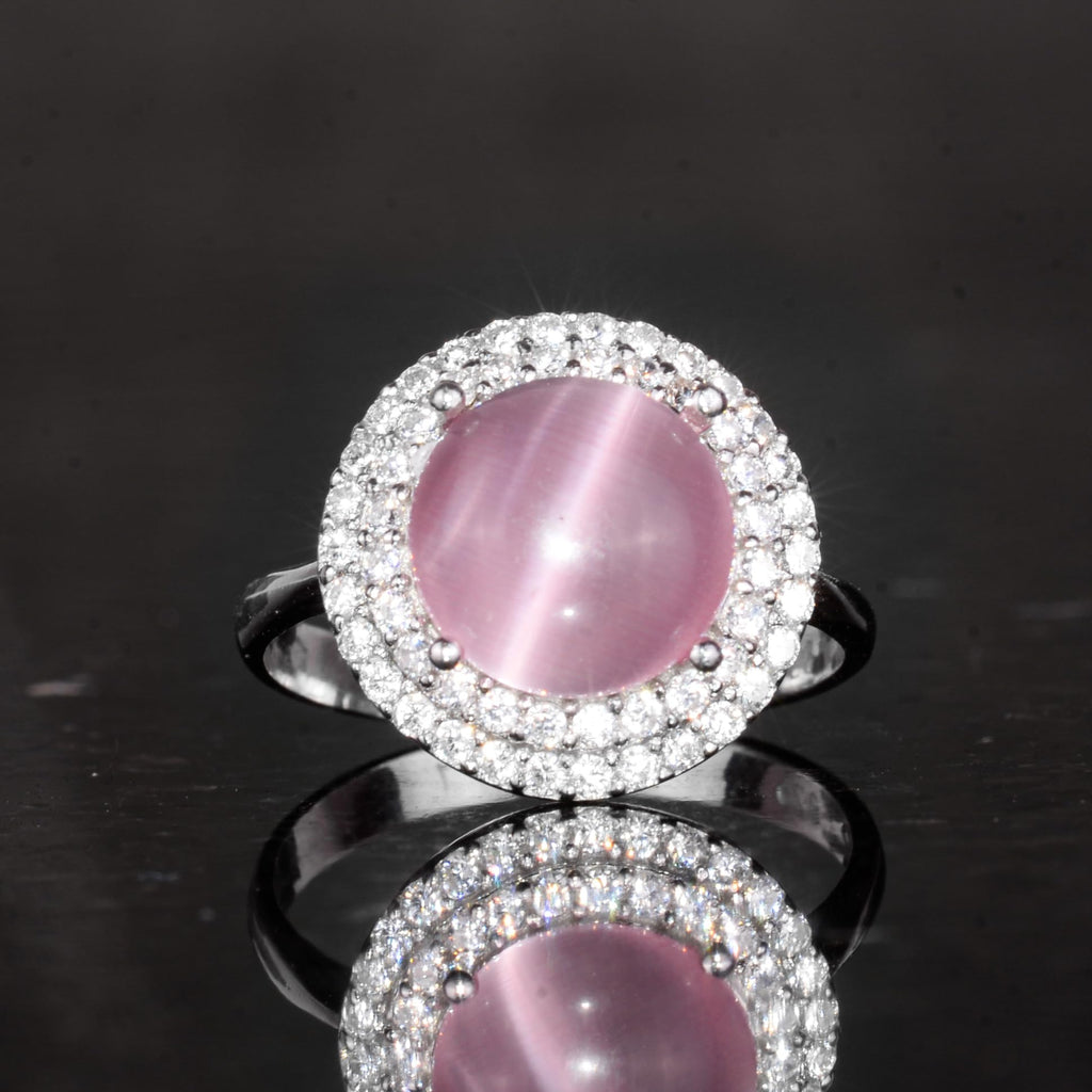 Kambo Cat's Eye Silver Ring - Women's Silver Ring (Pink Cat's Eye) — 4