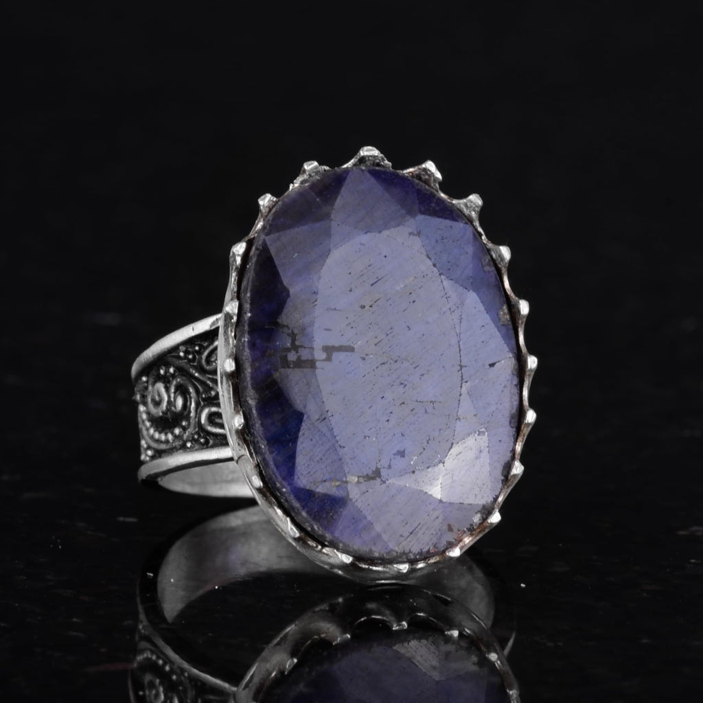 Natural Blue Sapphire Stone Ring - 925 Sterling Silver Handcrafted Ring — 5