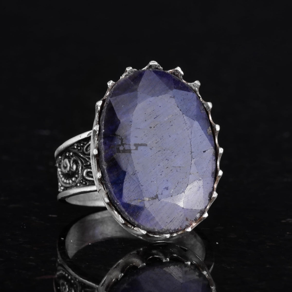 Natural Blue Sapphire Stone Ring - 925 Sterling Silver Handcrafted Ring — 5