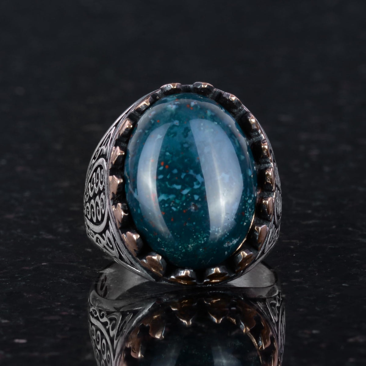 925 Sterling Silver Men's Ring - Handcrafted Elegance with Natural Green Blood Stone (Model-2) — 2
