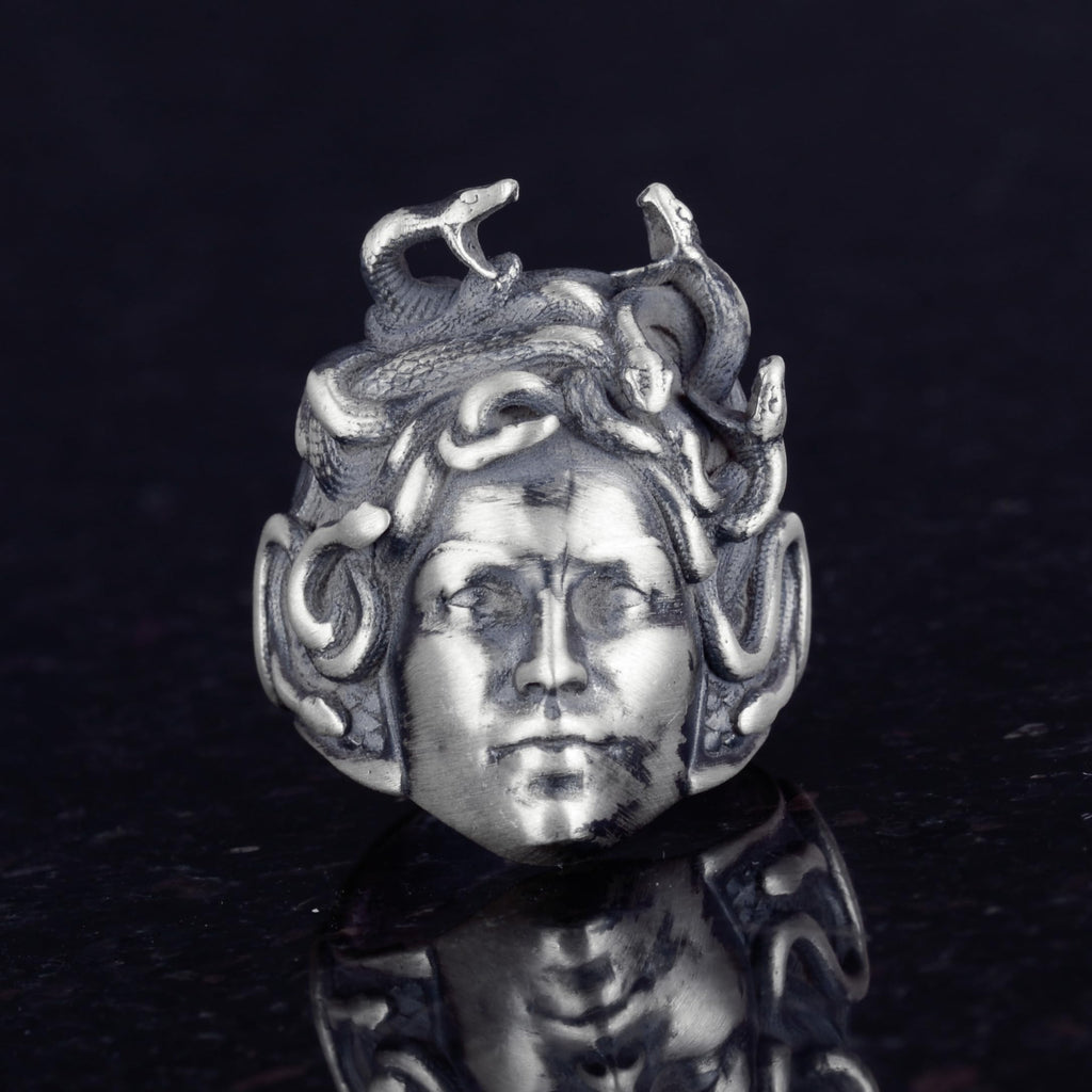 Antique Silver Medusa Head Ring, Greek Mythology Men's Ring, 925 Sterling Silver Ring (Customizable) — 5