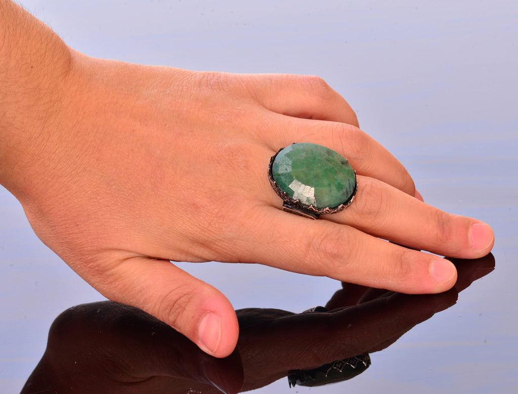 Handmade 925 Sterling Silver Men's Ring, Real Emerald Stone — 5