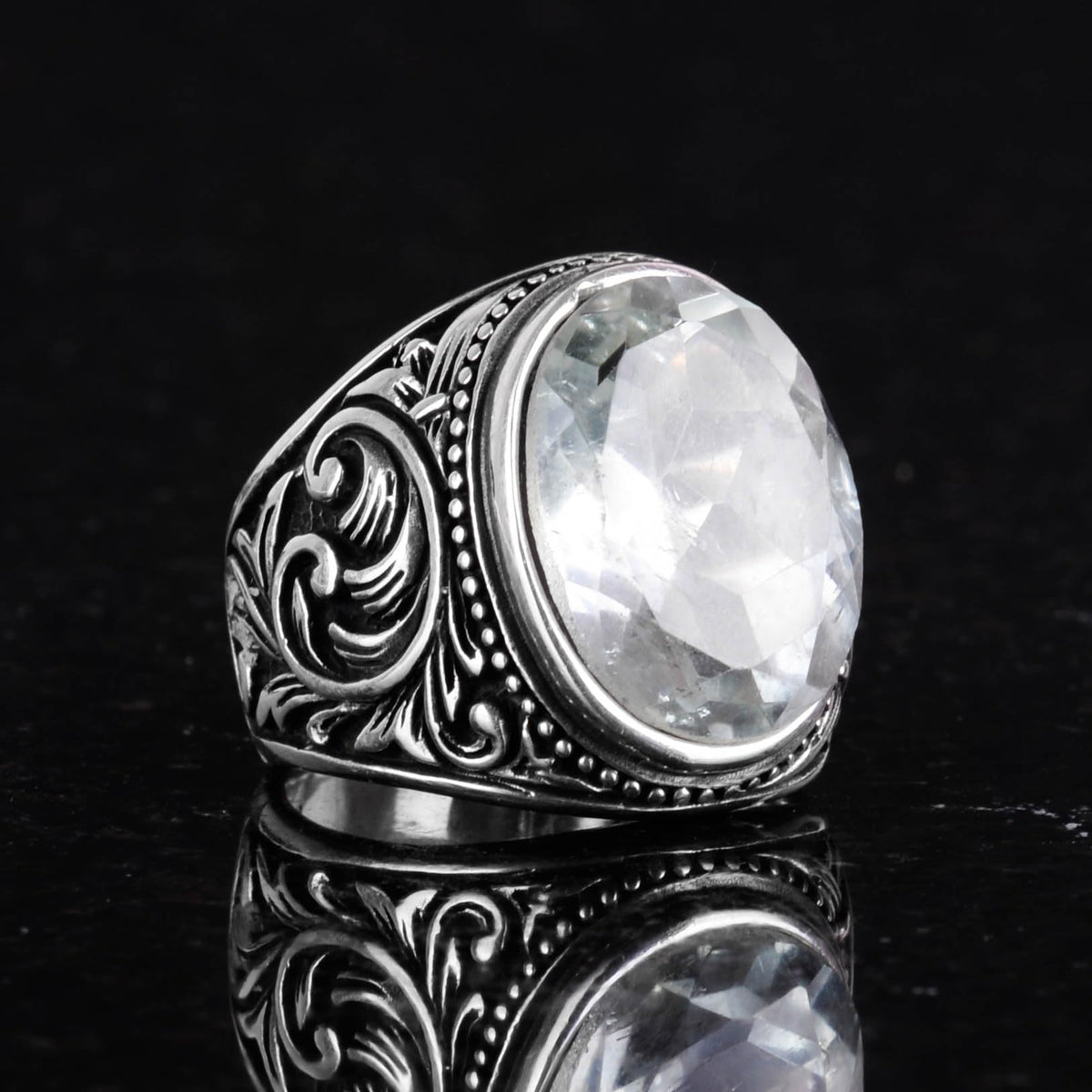 Handmade Green Amethyst Stone Ring - Spiritual 925 Sterling Silver Men's Ring - Intuition and Protection Design — 6